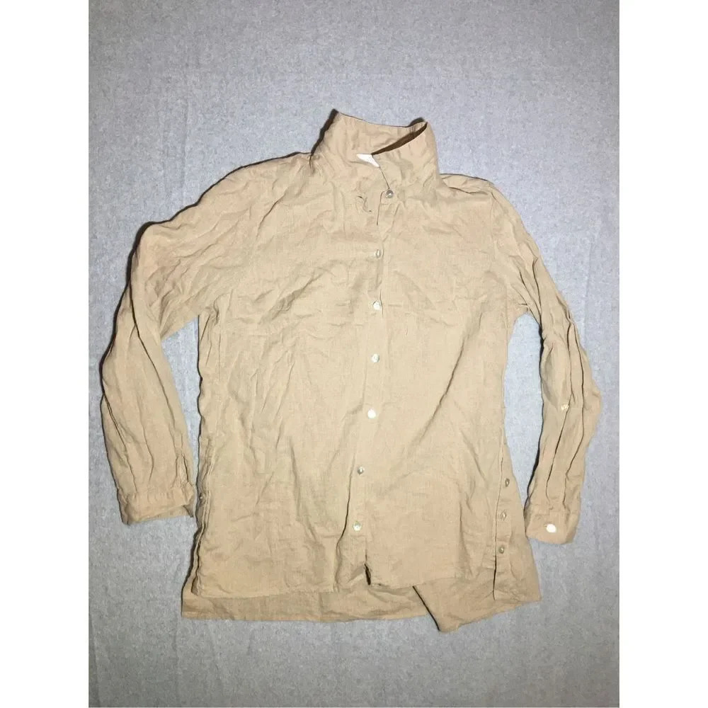 Womens New Directions Button Up Linen Blend Lagenlook Brown Classic Minimalist